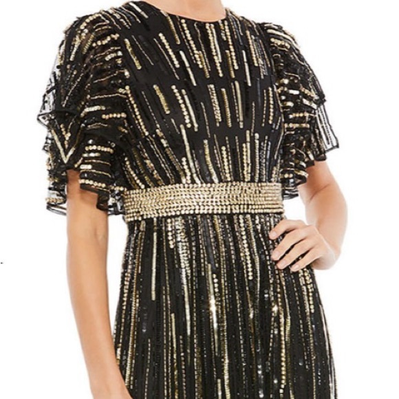Mac Duggal Dresses & Skirts - Mac Duggal 93582‎ Flare Sleeve Embellished Dress Black Gold Cap Sleeve - flaws